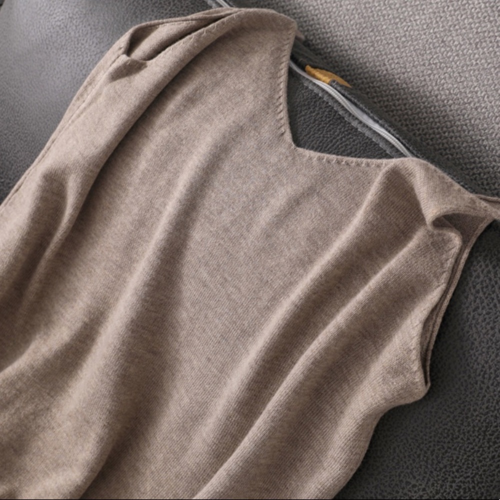 Cotton Dress tank basic women khaki blue cream black lime v-neck minimalist - Picture 12 of 15